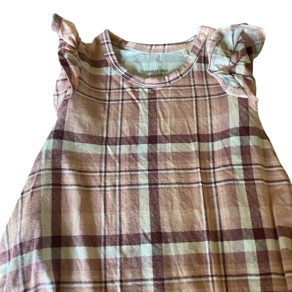 Posh Peanut Plaid Ruffle Sleeve Baby Romper 6-12 months